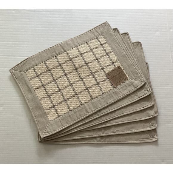 Park B Smith 6 Cotton Windowpane Placemats Woven Plaid 19X13.5 Gray Ivory NWT - Picture 1 of 6